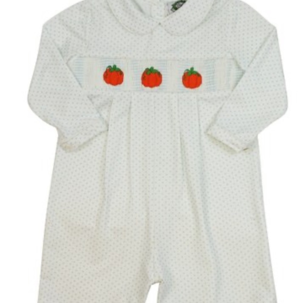 Cecil Lou smocked pumpkin romper